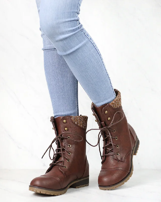 Boots near key spots-In the Woods Ankle Sweater Cuff Boots in Brown