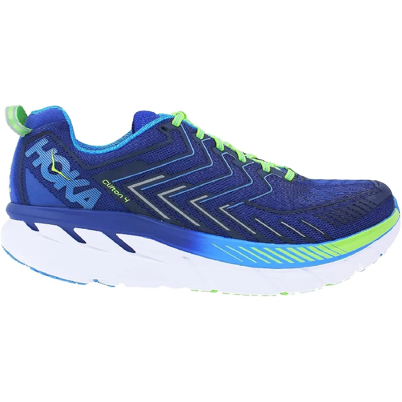 Athletic Shoes with Moisture-WickingMen's Hoka One One Clifton 4 True Blue/Jasmine Green Mesh