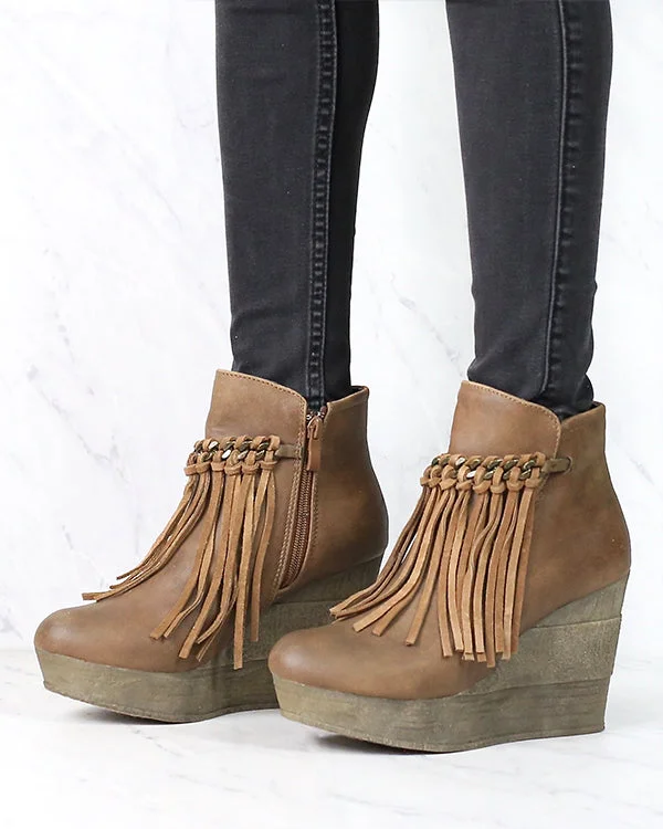 Boots with light soles-Sbicca Vintage Collection - Zepp Wedge Fringe Ankle Bootie in More Colors