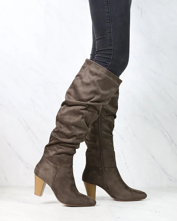 Boots with hip style-Sassy Scrunched Tall Knee High Boots - More Colors