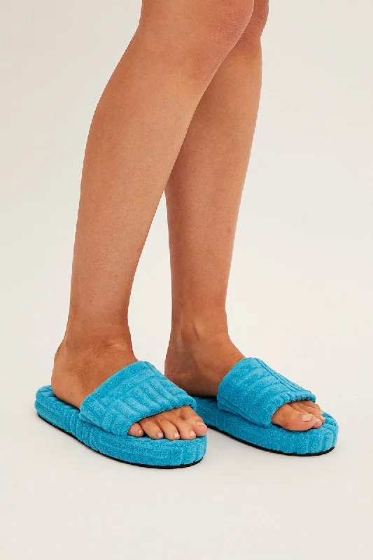 Slippers with vibrant colors-Blue Toweling Detail Slippers