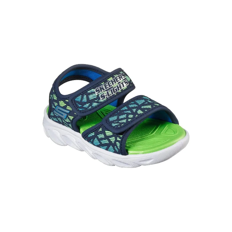 Skechers 402003N S Lights Hypno Splash Sun Sonic Boys Navy And Lime Green Textile Touch Fastening Sandals