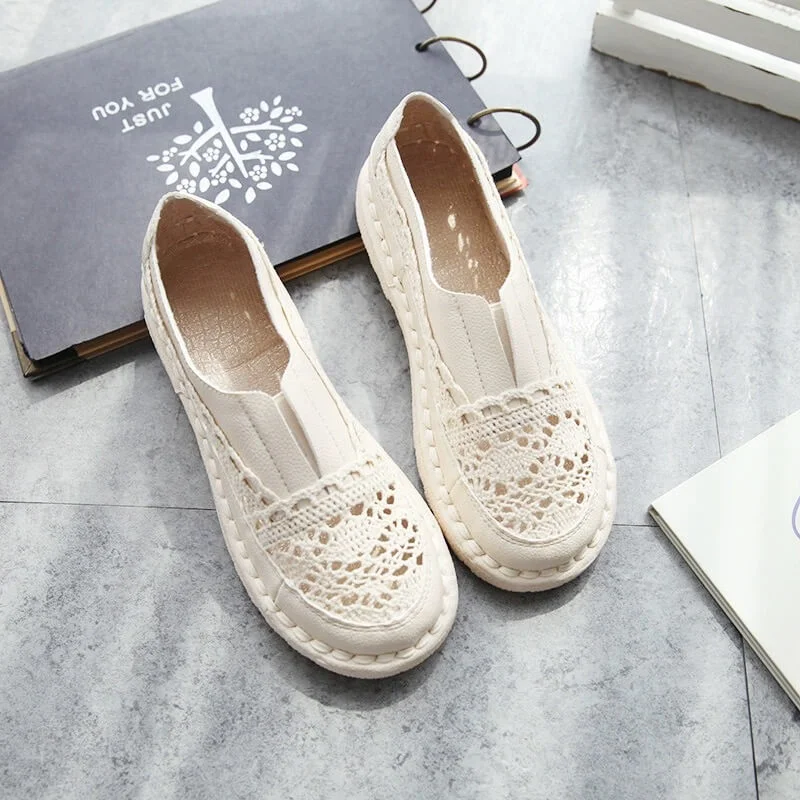 Flats with trendy interiors-Summer Casual Loafers Lace Flats Fisherman Shoes