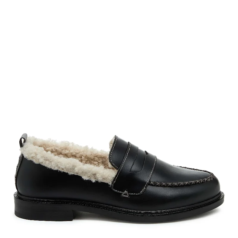 Loafers fashion trends-Lens Black Shearling Loafers