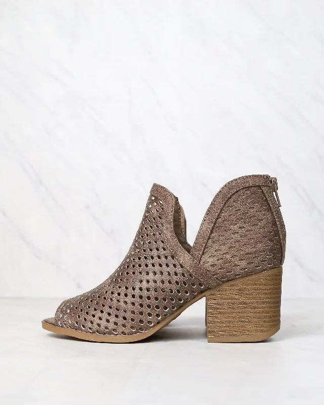 Boots with local tread-Final Sale - Ashlyn - Perforated Ankle Bootie - Taupe