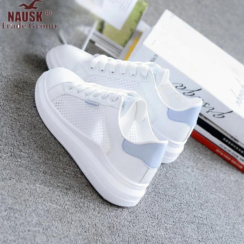 Flats near bus lines-NAUSK Women Casual Shoes Summer 2019 Spring Women Flats Shoes Fashion Breathable Vulcanization Lace-Up Women Sneakers