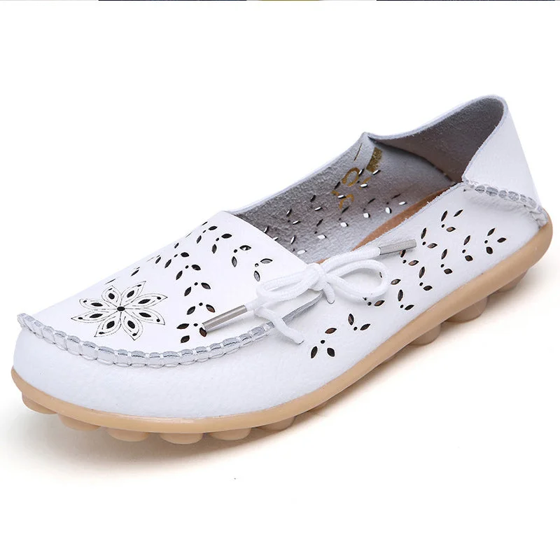 Flats with tidy storage-Big size 34-44 2018 spring women flats shoes women genuine leather flats ladies shoes female cutout slip on ballet flat loafers