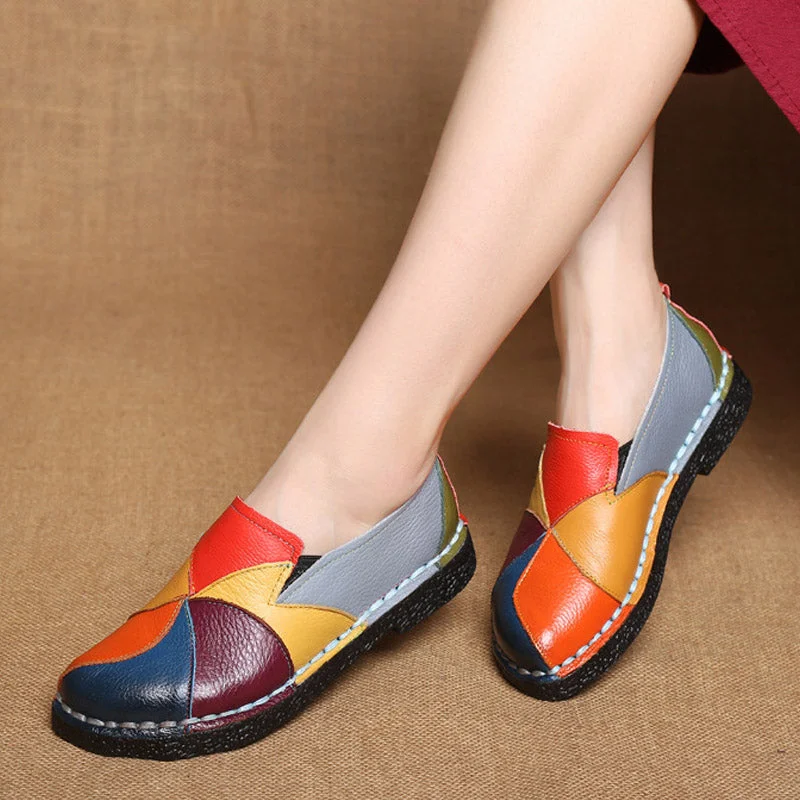 Flats near care centers-Designer Women Genuine Leather Loafers Mixed Colors Ladies Ballet Flats Shoes Female Spring Moccasins Casual Ballerina Shoes