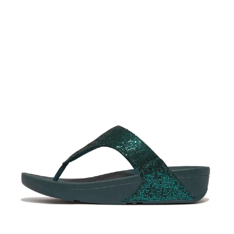 Fitflop If9-B91 Lulu Glitterball Toe-Post Ladies Metallic Deep Teal Textile Slip On Sandals