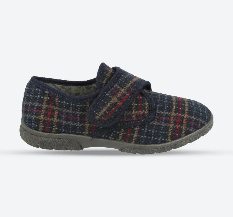 Slippers with low fit-Mens Wide Fit DB Tartan Slippers