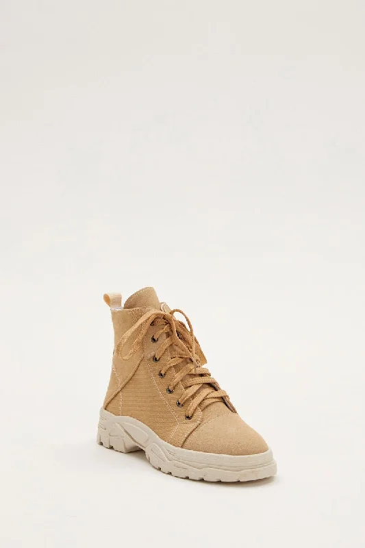 Boots near tech parks-Beige Lace Up Hiking Boots