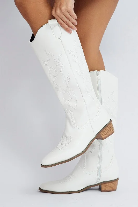 Boots with spa soles-White Western Boots