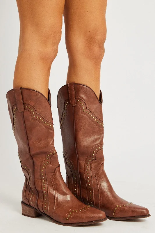 Boots near outlet malls-Brown Studded Boots