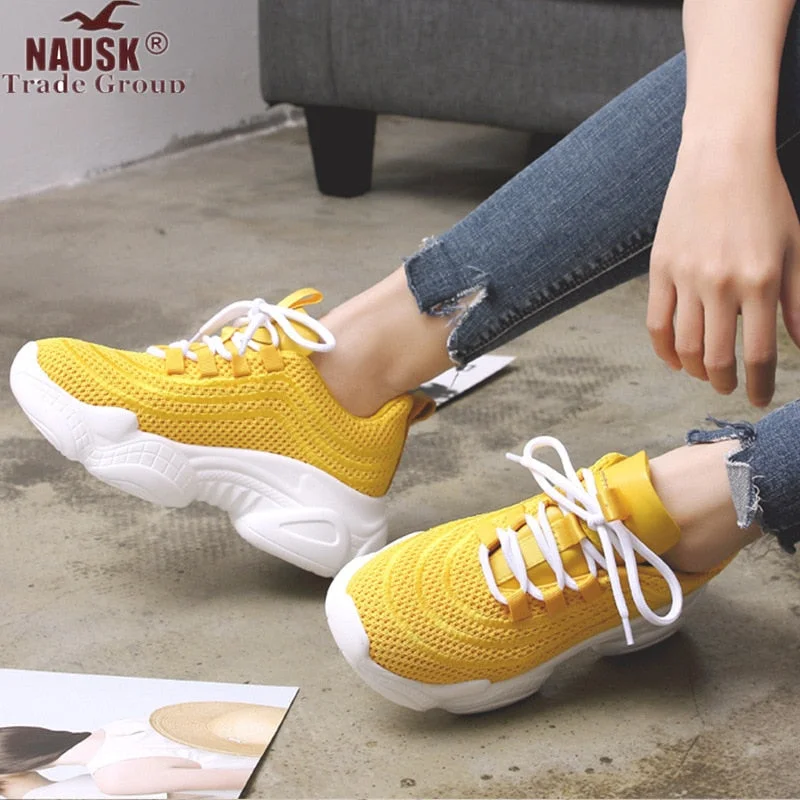 Flats with cool fixtures-Women Sneakers Autumn Air Mesh Tenis Fashion Casual Shoes Woman Comfortable Breathable Flats Female Platform Chaussure Femme