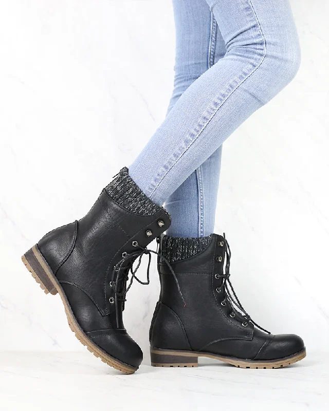 Boots for quick trips-In the Woods Ankle Sweater Cuff Boots in Black