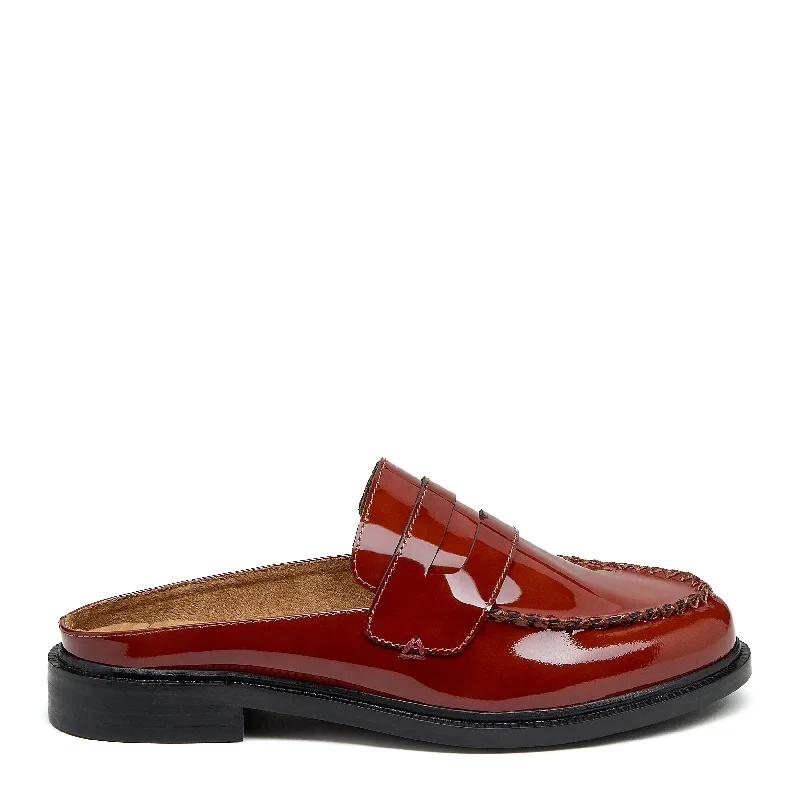 Loafers for plus size-Lock Scarlet Patent Leather Loafer Mules