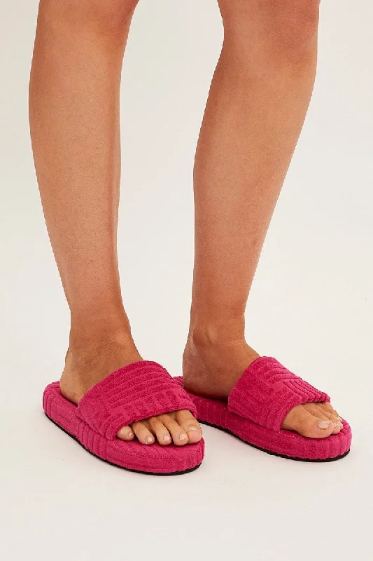 Slippers for casual cool-Pink Toweling Detail Slippers