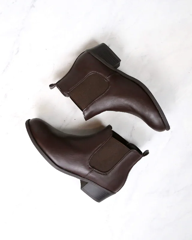 Boots for work-Ankle Chelsea Bootie in Brown