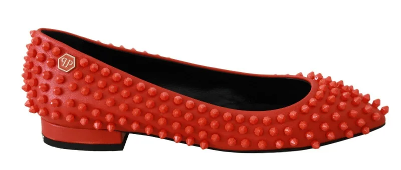 Flats near cultural sites-Philipp Plein Leather Ballerina WHAT I DO Flats Women's Shoes