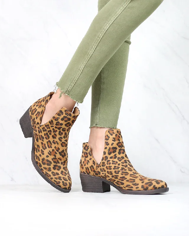 Boots near street food-Volatile - Clio Leopard Cut Out Ankle Bootie - Tan/Leopard