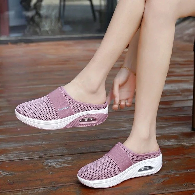 Slippers with stretch material-OCW Women Breathable Slippers Mesh Lightweight Thick Air Sole Shoes