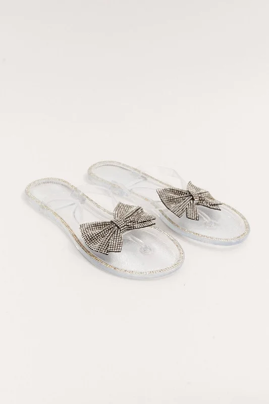 Slippers for easy slip-on-Metallic Rhinestone And Bow Decor Slippers