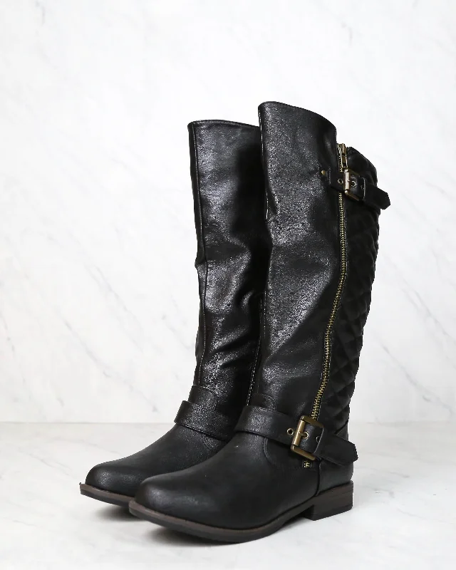 Boots near markets-Tall Quilted Riding Boot with Buckle Detail in Black