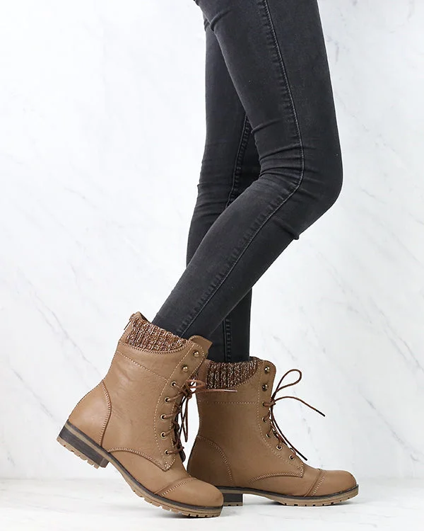 Boots for solo seekers-In the Woods Ankle Sweater Cuff Boots in Taupe