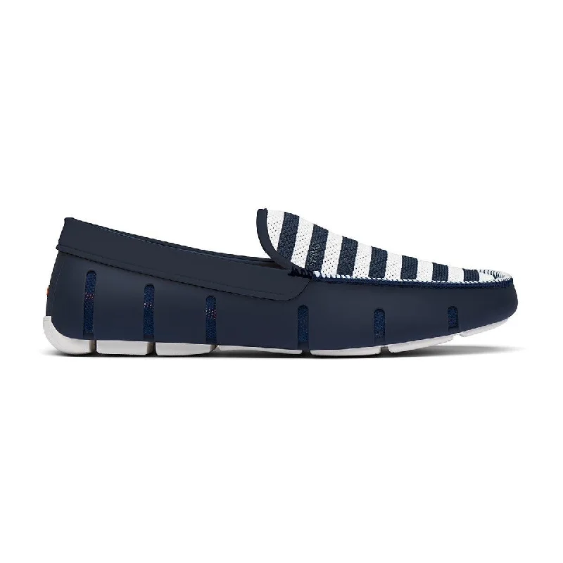 Loafers for casual summer-Striped Venetian Loafer (Navy + White)