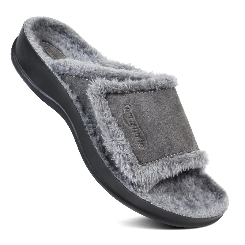 Slippers for seniors-Aerothotic - Hadley Cozy Faux Fur Slipper