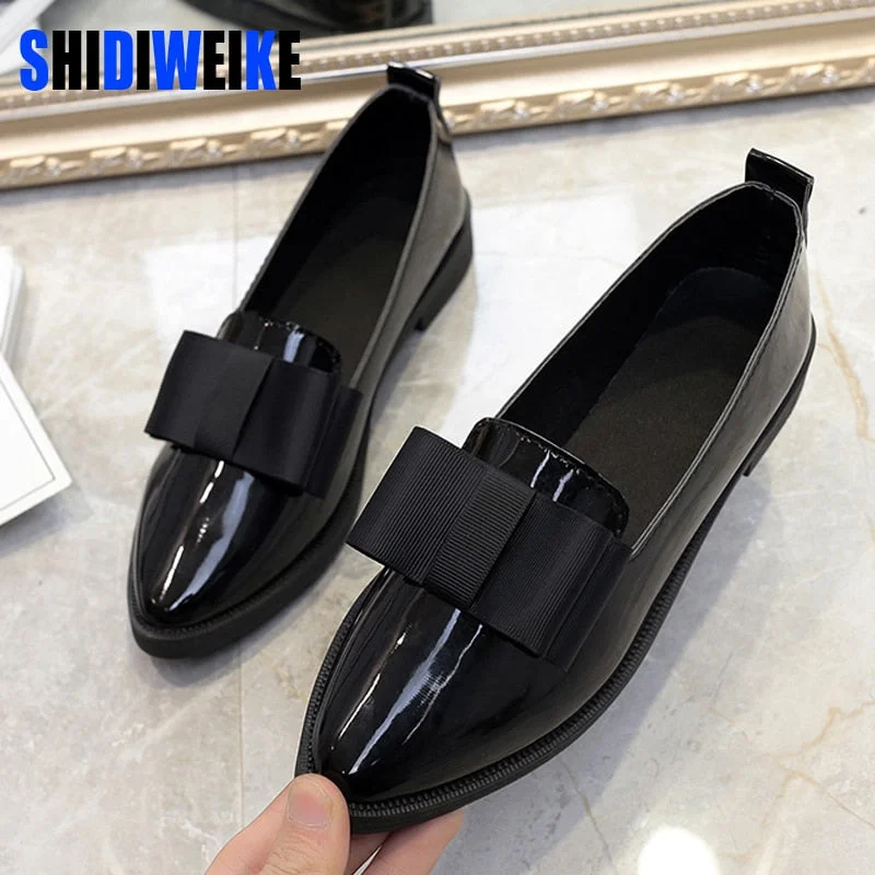 Flats with pet zones-SHIDIWEIKE Classic Brand Shoes Women Casual Pointed Toe Black Oxford Shoes for Women Flats Comfortable Slip on Women Shoes b971