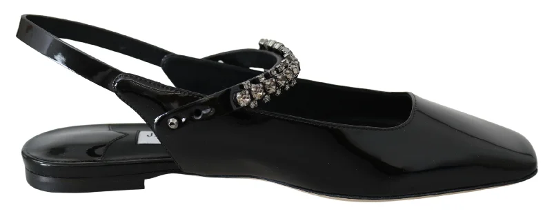 Flats for quiet retreats-Jimmy Choo Elegant  Patent Flats with Crystal Women's Accent