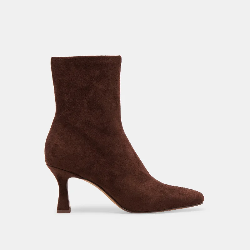 Boots with trendy soles-GLAMOR WIDE CALF BOOTS DK BROWN STELLA SUEDE