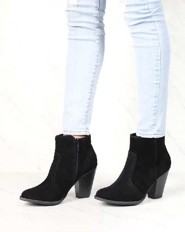 Boots with stone tread-One More Time Suede Ankle Bootie in Black