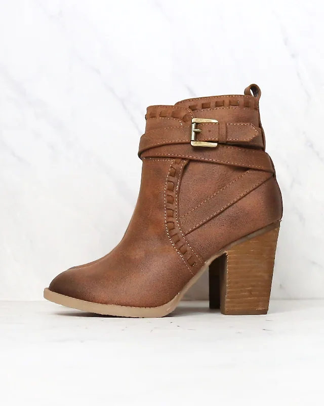 Boots with gym tread-Final Sale - Not Rated - Violeta Strappy Ankle Bootie in Tan