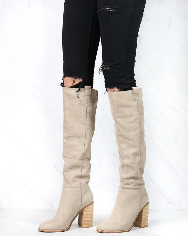 Boots with past style-Saint Slouch Box Cut Knee High Suede Block Heel Boot in Grey