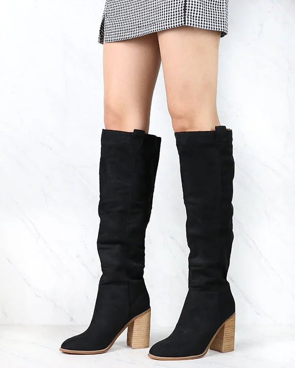 Boots with pet grip-Saint Slouch Box Cut Knee High Suede Block Heel Boot