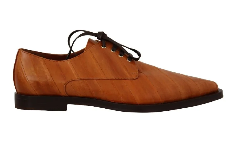 Flats near event venues-Dolce & Gabbana Elegant Eel Leather Lace-Up Formal Women's Flats