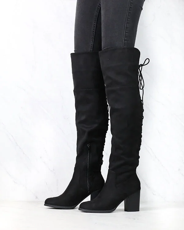 Boots with free style-Aspire Lace-Up Over The Knee Boot - Black