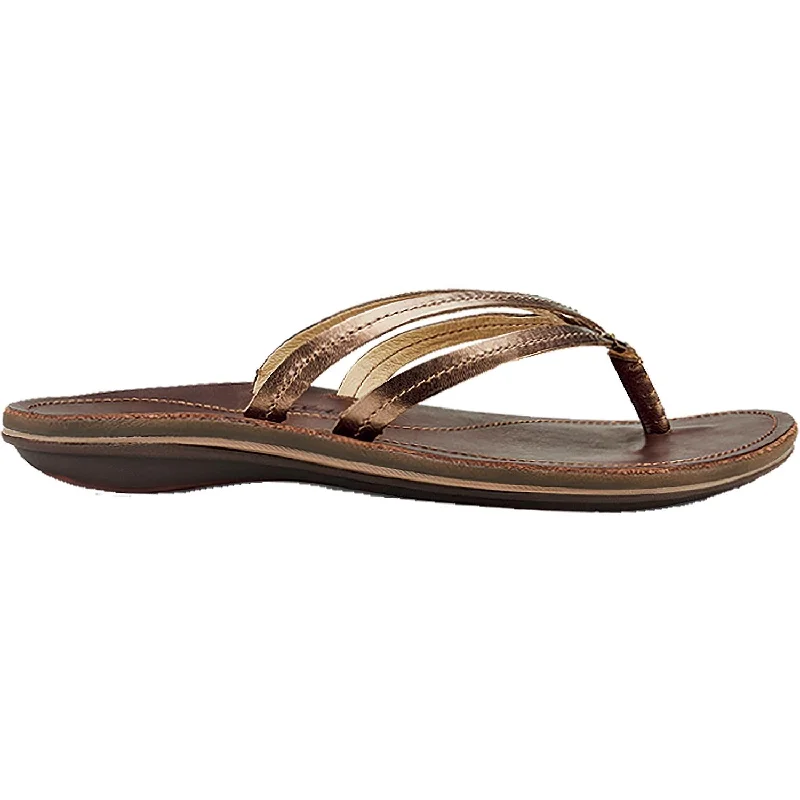 Women's OluKai U'I Bronze/Dark Java Leather