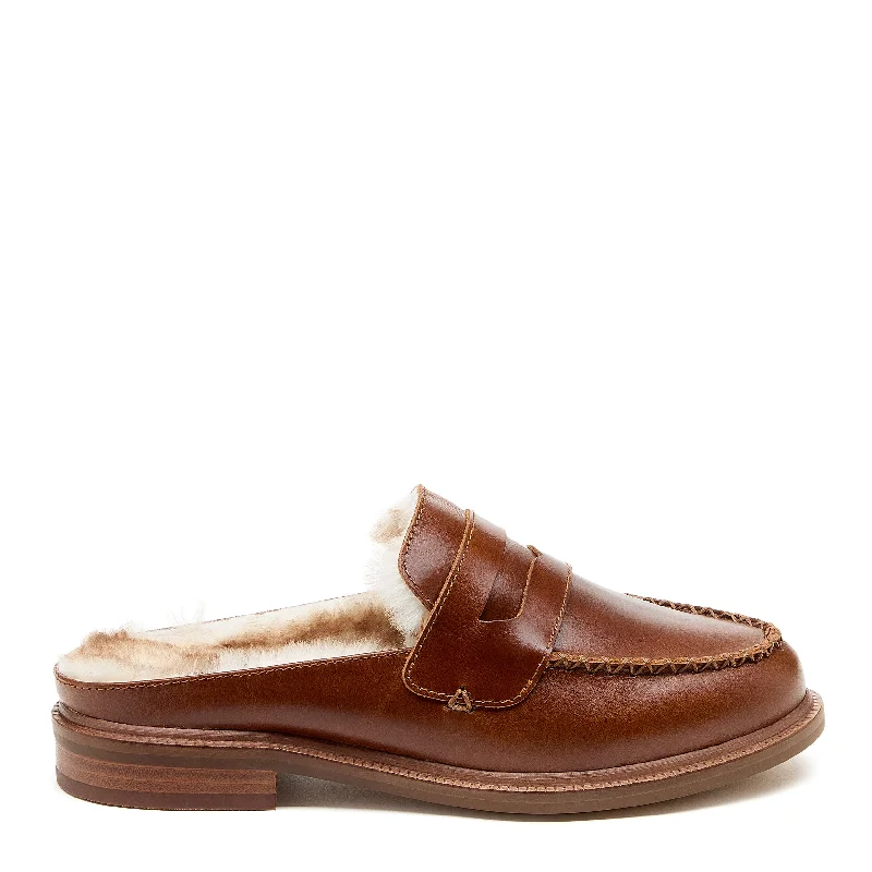 Loafers custom made-Lock Cognac Faux Fur Loafer Mules