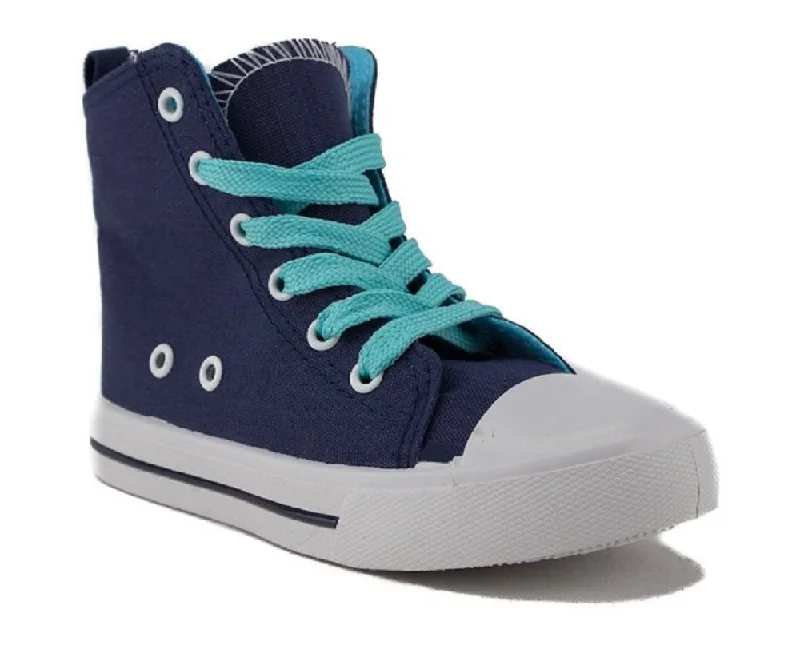 Athletic Shoes for Post-Run RecoveryGirls Pinky Lace Up Canvas High Top Sneakers Poppy-01 Navy