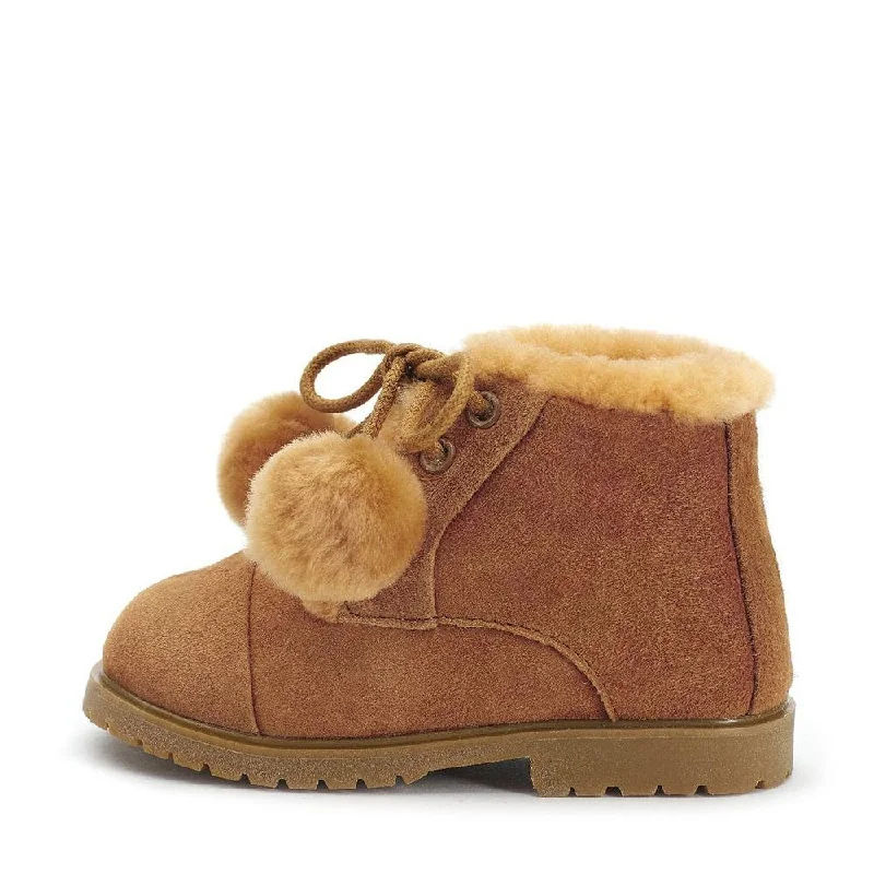 Boots for rich wear-Zoey Pompon Brown