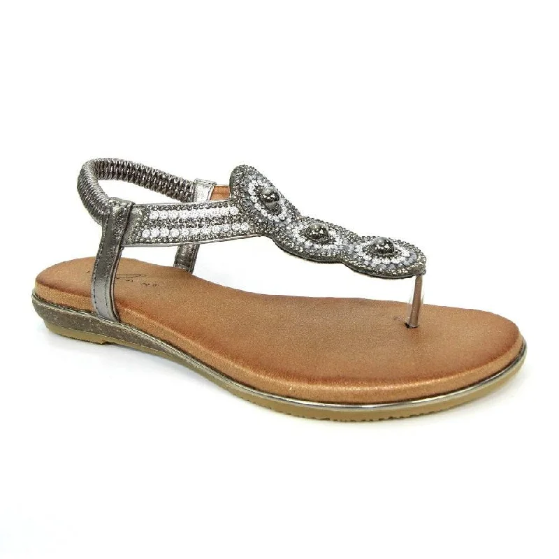 Lunar JLH203 Silvia Ladies Pewter Pull On Sandals