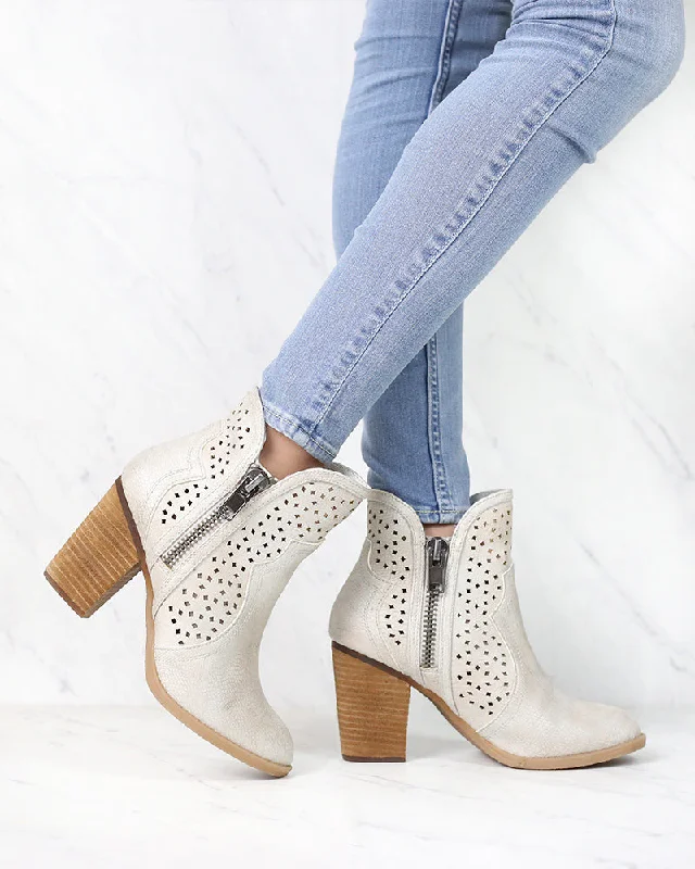 Boots with mood soles-Not Rated - Gretchen Laser Cut Ankle Bootie in Cream