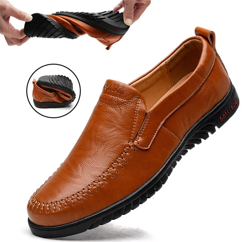 Flats with cool layouts-DEKABR Men Shoes Genuine leather Comfortable Men Casual Shoes Footwear Chaussures Flats Men Slip On Lazy Shoes Zapatos Hombre