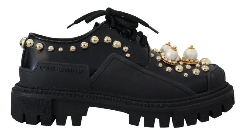 Flats for eco-conscious living-Dolce & Gabbana Timeless  Leather Derby Flats with Glam Women's Accents