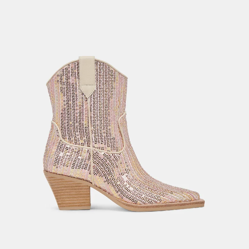 Boots with sleek soles-RUNA SEQUIN BOOTS CREME SEQUIN