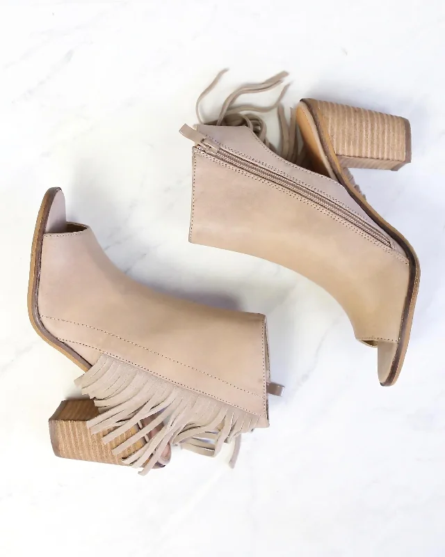 Boots with fun soles-Very Volatile - Poca Fringe Peep Toe Boots in Taupe