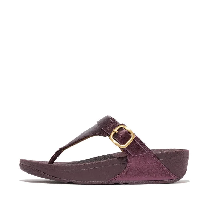 Fitflop Ig4-B38 Lulu Adjustable Buckle Ladies Metallic Mauve Leather & Textile Toe Post Sandals